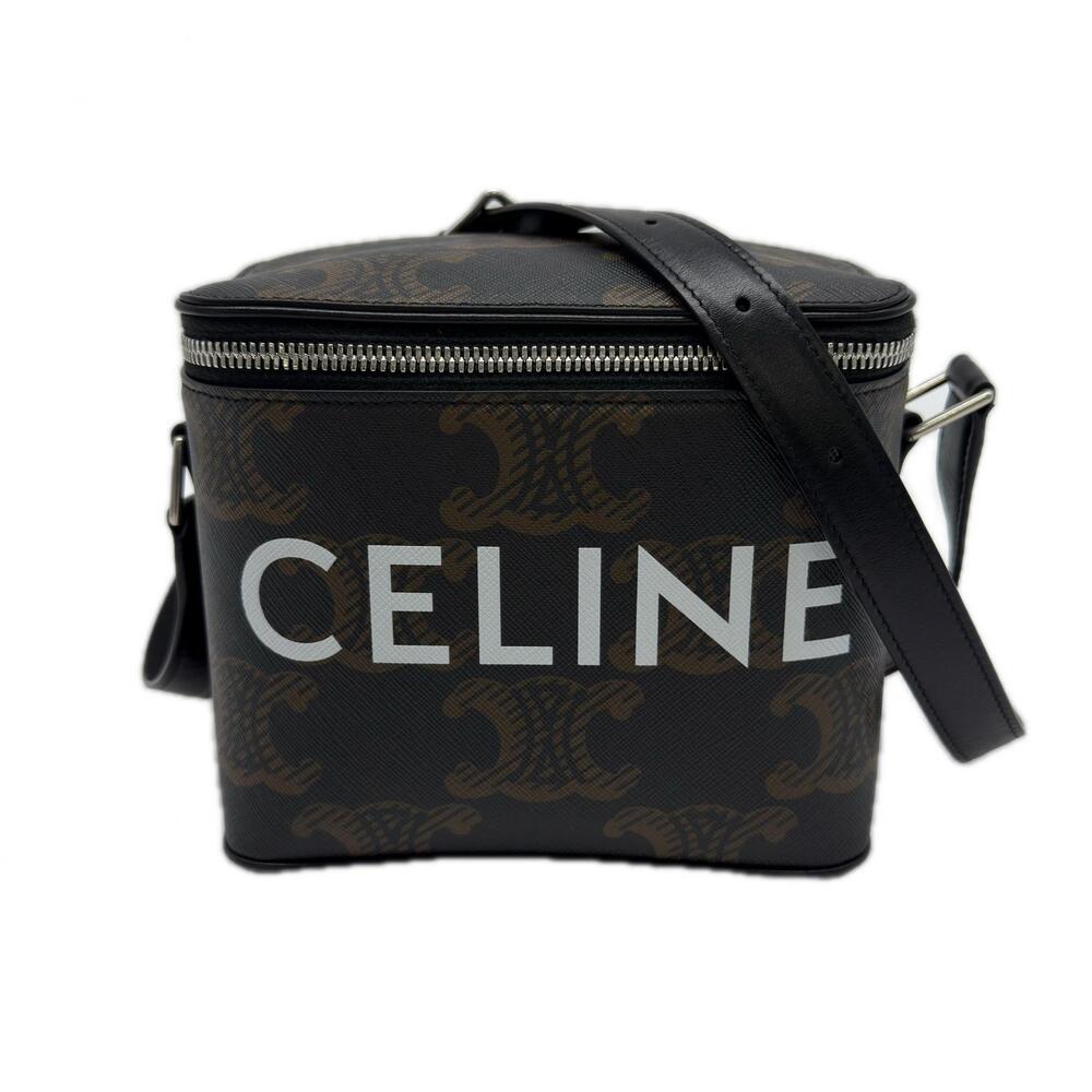 Celine brown shoulder tan Triomphe bag leather canvas white Tan White